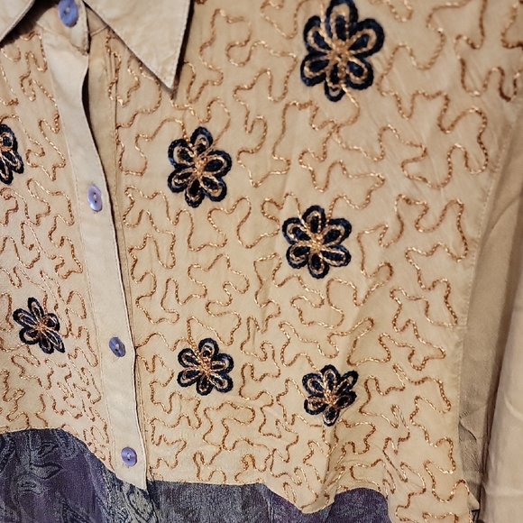 #116 NWT Young Threads Camel Earthy Boho Patchwork Tiered Top Woman Size L - Picture 4 of 16